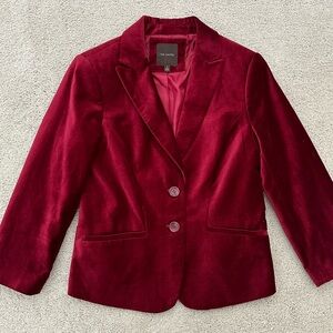 The Limited Red Burgundy Velvet 3/4 Sleeve Blazer Jacket